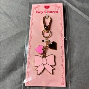 Gold-Tone Pink Bow & Hearts Key Charm